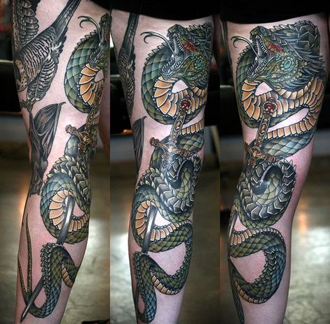 Basilisk and the sword of Gryffindor. Probably the coolest book tattoo I’ve ever seen. Harry Potter Basilisk Tattoo, Basilisk Tattoo, Basilisk Harry Potter, Slytherin Tattoo, Left Arm Tattoos, Potter Tattoo, Knight Tattoo, Fan Tattoo, Harry Potter Tattoos