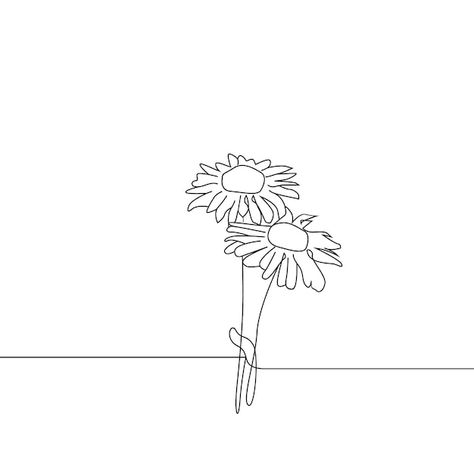 Continuous Line Sunflower, Continuous Line Tattoo Flower, Single Line Daisy Tattoo, Daisy Line Drawing, Sunflower Line Art, Continuous Line Tattoo, Tiny Tats, Line Art Flowers, Female Face Drawing