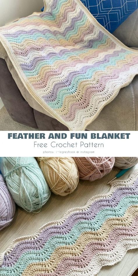 Crochet Fan Blanket, Crochet Feather And Fan Pattern, Crochet Blanket Patterns Free Ombre Yarn, Feather And Fan Crochet Pattern Free, Crochet Granny Ripple Blanket, Knitted Blanket Free Pattern, Wave Blanket Crochet Pattern, Crochet Ripple Blanket Free Pattern, Free Baby Afghan Crochet Patterns