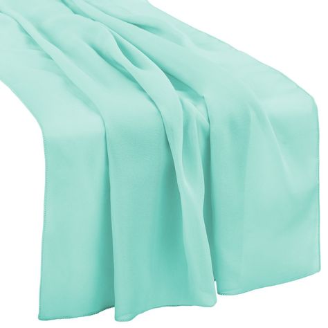 Chiffon Wedding Table Runner 27"x120" - Light Turquoise – CV Linens 120 Round Tablecloth, Wedding Table Runner, Crystal Centerpieces, Fabric Table Runner, Table Runners Wedding, Table Wedding, Wedding Tables, Wedding Reception Tables, Light Coral