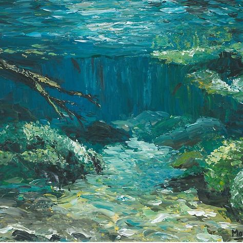 Underwater Impressionist Painting, Under The Water Painting, Under Water Painting Ideas, Under Water Painting Acrylic, Underwater Scene Painting, Under Ocean Painting, Under Water Watercolor, Under The Water Drawing, Ocean Painting Aesthetic