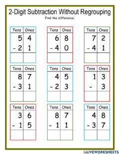 2-Digit Subtraction without Regrouping DJ Language: English Grade/level: 1 School subject: Math Main content: Subtraction Other contents: Add and subtract 2 Digit Addition And Subtraction Without Regrouping, 2 Digit Subtraction Without Regrouping, Subtraction Without Regrouping, 2 Digit Subtraction, Math Subtraction Worksheets, Math Quizzes, Maths Worksheet, Place Value Worksheets, Maths Paper