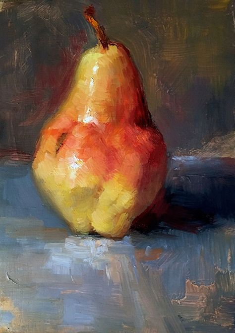 A Single Pear by Katherine Galbraith Oil ~ 9 x 6 Abstract Art Lesson, Vegetable Painting, Lemon Painting, Fruits Drawing, Oil Painting Inspiration, Resin Art Painting, Gouache Art, Oil Pastel Art, Still Life Oil Painting