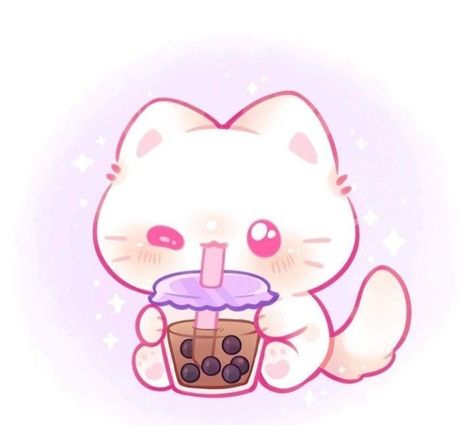 #Kitty #Cat #cute #icon #bubble_tea Cat Drinking Boba, Cat Drinking, Cartoon Cat, Kitty, Kawaii