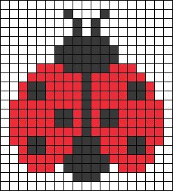 Easy Beginner Cross Stitch Patterns, Cross Stitch Ladybug, Ladybug Alpha Pattern, Simple Pixel Art Patterns, Simple Alpha Patterns, Ladybug Cross Stitch, Pixel Animals, Ladybird Insect, Summer Cross Stitch