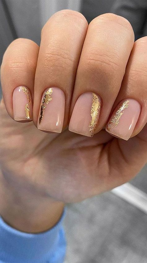 Nails Gold, Nude Nail Designs, Pretty Nail Art Designs, Thanksgiving Nails, Pretty Nail Art, Foil Nails, Short Acrylic Nails Designs, Nails Pink, Nagel Inspo