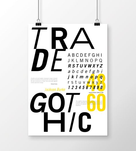 Poster // Trade Gothic on Behance Typeface Booklet, Trade Gothic Font, Typographic Posters, Specimen Book, Typography Posters, Type Specimen, Gothic Font, Typography Layout, The Font