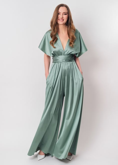 Sage green infinity jumpsuit, silk jumpsuit, bridesmaid jumpsuit, multi wrap multiway convertible jumpsuit, bridesmaid dress, silk convertible dress, long ball gown, multiway dress, multiwrap dress Jumpsuit Formal Wedding, Bridesmaid Pantsuit, Bridesmaid Pants, Green Jumpsuit Outfit, Bridesmaid Dress Silk, Jumpsuit Bridesmaid, Convertible Jumpsuit, Infinity Jumpsuit, Jumpsuit Outfit Wedding