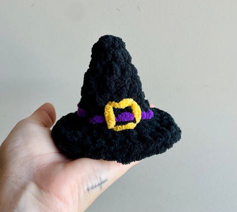 Mini Witch Hat for Amigurumi or Halloween Prop – yarnybox Small Witch Hat Crochet Pattern, Crochet Small Witch Hat Pattern Free, Crochet Small Witches Hat Free Pattern, Small Crochet Witch Hat, Mini Crochet Witch Hat, Crochet Mini Witch Hat Pattern Free, Crochet Mini Witch Hat, Crochet Which Hat, Crochet Ghost With Witch Hat