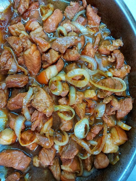 Filipino-style Pork steak! Thank you Lord Jesus for the food. 🤠💕 #MigsCookingJourney Pork Steak Filipino Style, Pork Shoulder Filipino Recipe, Pork Pinoy Recipe, Pork Sisig Recipe Filipino Food, Pork Nilaga Filipino Food, Bubble Drink, Filipino Style, Pork Steak, Pinoy Food