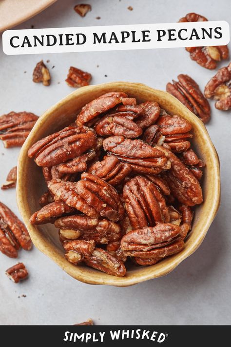 Maple Pecans - Simply Whisked Candies Pecans, Pear Arugula Salad, Simply Whisked, Maple Pecans, Candied Pecans For Salad, Dairy Free Recipes Dinner, Glazed Pecans, Dairy Free Soup, Dairy Free Dinner