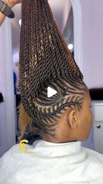 Cutelooks Beauty House TZ on Instagram: "Beautiful mohawk cornrows style Colour mixed to pop the brown 🤎  Save it for later 👌🏾" Blocks Braids For Black Women, Braids In A Mohawk Style, Braid And Twist Mohawk, Knotless Braids Mohawk, Mohawk With Twists Black Hair, Flip Braids For Black Women, Popcorn Braids Hair, Scape Braids For Black Women, Cornrows And Twists Natural Hair