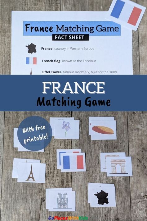 This matching game is a great activity for teaching kids about the culture of France! Perfect for preschoolders, kindergarten, and grade school students. Free printable included! Paris Activities For Kids, French Activities For Kids, France Crafts For Kids, France Activities For Kids, French Games For Kids, France Activities, France For Kids, Culture Fair, Culture Studies