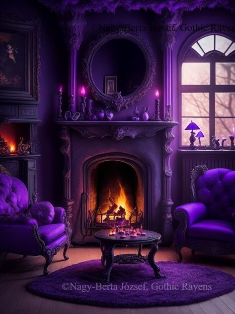 Purple Entryway, Victorian Gothic House, Slytherin Room, Villain Oc, Purple Pictures, Gothic Homes, Purple Furniture, Royal Room, Purple Living Room