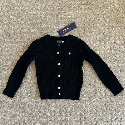 Brand New With Tags! Size 2t Polo Ralph Lauren Girls’ Black Cable Knit Cardigan Sweater. Pink Polo Emblem At Chest. 100% Cotton. Pink Polo, Cable Knit Sweater Cardigan, Cable Knit Cardigan, Girls Black, Ralph Lauren Shirt, Knit Sweater Cardigan, Black Cardigan, Cardigan Sweater, Kids Shirts