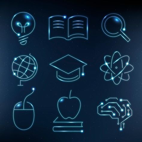 Free vector education technology blue ic... | Free Vector #Freepik #freevector #education-technology #learning-icon #school-technology #education-icons Digital Education Logo, Technology And Livelihood Education Design, E-learning Logo, Online Course Template, Learning Template, Education Poster Design, Technology Theme, Learn Computer Coding, Learning Logo