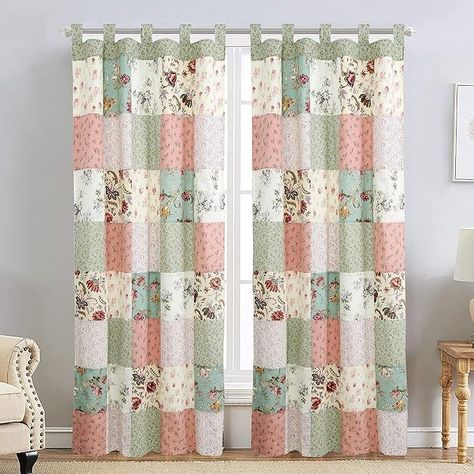 Amazon.com: Cozy Line Home Fashions Celia Peachy Floral Vine Country Cottage Flower Garden Patchwork Window Curtains with Tie Backs Set, 84" x 52", 2 Panels : Home & Kitchen Green Bedspread, Bedspread Quilt, Patchwork Curtains, Oversized Quilt, Cotton Quilt Set, Green Curtains, Drape Panel, Rod Pocket Curtain Panels, Bedspread Set