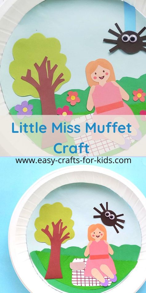 Little Miss Muffet Craft for Kids - Fun Nursery Rhyme Activity Little Miss Muffet Craft, Little Miss Muffet, Little Miss Muffet Activities Preschool, Halloween Paper Plate Crafts For Kids, Free Nursery Rhymes, Nursery Rhyme Crafts, Nursery Rhymes Activities, Paper Plate Crafts For Kids, Fun Nursery