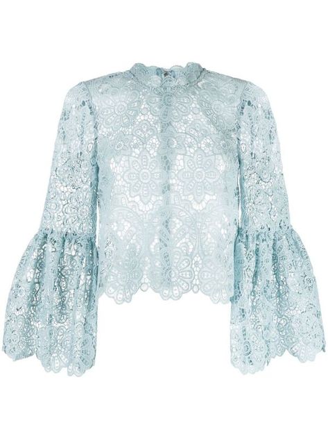 Self-Portrait floral-lace Guipure flute-sleeve Blouse - Farfetch Romantic Lace Blouse, Lace Top Styles, Otherworldly Beauty, Blue Lace Blouse, Flute Sleeve, Light Blue Blouse, Blue Lace Top, White Lace Blouse, Hacks Clothes