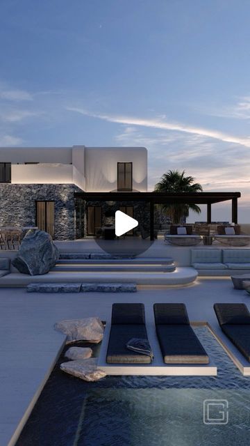 Costas Gagos • Konstantinos Gkagkos on Instagram: "A private villa in Mykonos 

The private villa's exterior design blends organic materials, such as wood and stone, with sleek architectural lines.

#gagos #costasgagos #gagosteam #gagosdesign
#architecture #archilovers #interior #design #interiordesign #exteriordesign
#home #house #housedesign #homedesign #privatevilla #outdoor 
#mykonos #greece #summer 
#reels #reelsinstagram #twinmotion #render" Twinmotion Render, Villa Landscape, Villa Exterior Design, Mykonos Villas, Greece Summer, Mykonos Greece, Organic Materials, Private Villas, Home House