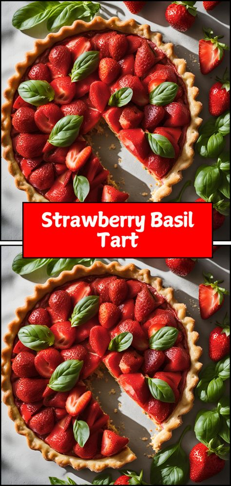 Enjoy a refreshing twist with this Strawberry Basil Tart! 🍓 Featuring sweet, juicy strawberries and the subtle, earthy flavor of fresh basil, all nestled in a buttery, flaky crust, this elegant dessert is perfect for summer gatherings or special occasions. The blend of fruit and herb creates a unique and sophisticated taste, with every bite bursting with freshness. Drizzle with honey or dust with powdered sugar for the perfect finishing touch! #StrawberryBasilTart #Baking #Dessert #FreshFlavors Chocolate Tarts Recipe, Strawberry Basil, Elegant Desserts, Tart Recipe, Summer Gathering, Flaky Crust, Chocolate Tart, Tart Recipes, Fresh Basil