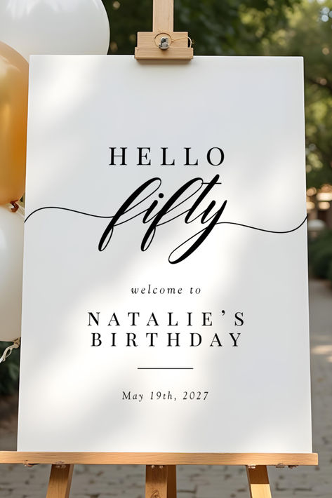 Elegant Calligraphy Hello 50 Birthday Welcome Sign Welcome To My Birthday Party, Calligraphy Hello, Hello 50, Birthday Welcome Sign, Birthday Chalkboard, Elegant Calligraphy, Grandma Birthday, Chalkboard Signs, 50th Birthday Party