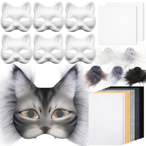 PRICES MAY VARY. Complete Therian Mask DIY Set: we provide you with 6 paper cat masks, 10 sheets of felt fabric sheet measuring about 7.87 x 11.81 inches/ 20 x 30 cm, thickness about 1 mm, 2 plastic mesh sheets measuring about 3.94 x 3.94 inches/ 10 x 10 cm, 1 set of faux fur fabric precut strip, this is a complete DIY kit, you can dye these into the color you want according to your needs White Cat Therian Mask: the package includes 6 pieces blank cat therian mask, made of quality paper, lightwe