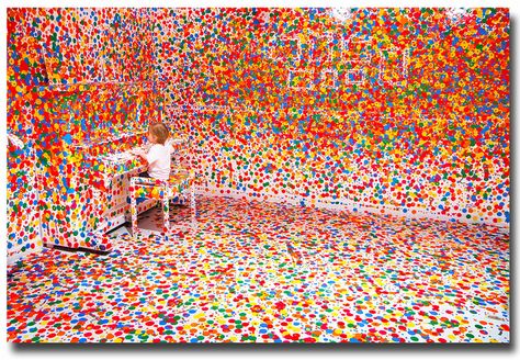 Many dots. Yayoi Kusama’s ‘The obliteration room’    Some cool stuff at GOMA in Brisbane. Interactive art installation.