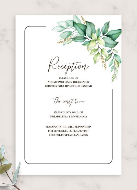 Wedding Reception Invitation Card Design, Reception Invitation Cards Template, Wedding Reception Card Invitation, Reception Cards Invitation, Reception Invitation Cards, Greenery Boho Wedding, Reception Only Wedding Invitations, Simple Wedding Invitation Card, Boho Wedding Reception