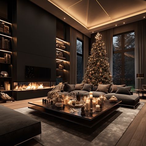 Christmas Decorating Do's and Don'ts Dark Modern House Interiors, Modern Living Room Ideas Luxury, Living Room Ideas Rustic, Rustic Living Rooms, Luxury Christmas Decor, Family Room Layout, Room Furniture Bedroom, Rustic Living Room Furniture, Modern Rustic Living Room