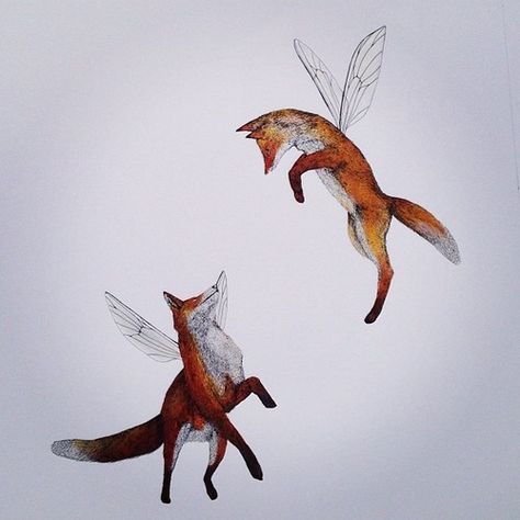 Winged foxes Fox With Wings, Designs For Tattoos, Pixie Wings, Fair Folk, Wings Art, Pet Fox, Butterflies Flying, Magic Forest, Badass Tattoos