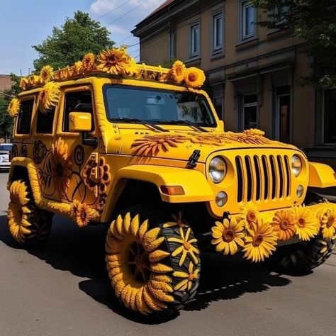 Silver Jeep, Yellow Jeep, Pink Motorcycle, Sunflower Home Decor, Sunflower Kitchen Decor, Sunflower Kitchen, Social Media Ads, Sleepover Food, Video Seo