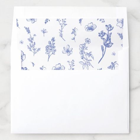 Elegant Modern Simple Dusty Blue Wildflower Envelope Liner Victorian Envelope, Wildflower Envelope, Blue Liner, Diy Envelope, Unboxing Experience, Envelope Liner, Vintage Floral Pattern, Delicate Design, Envelope Liners