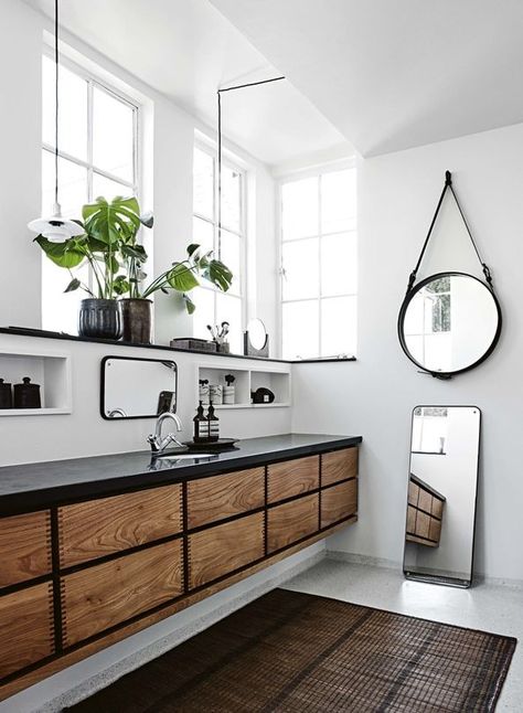 decordemon: Inside a Danish interior designer's Copenhagen villa Minimal Bathroom, Danish Interior Design, Bespoke Bathroom, Danish Interior, Black Granite Countertops, Simple Interior, Vogue Living, Design Remodel, Bathroom Units