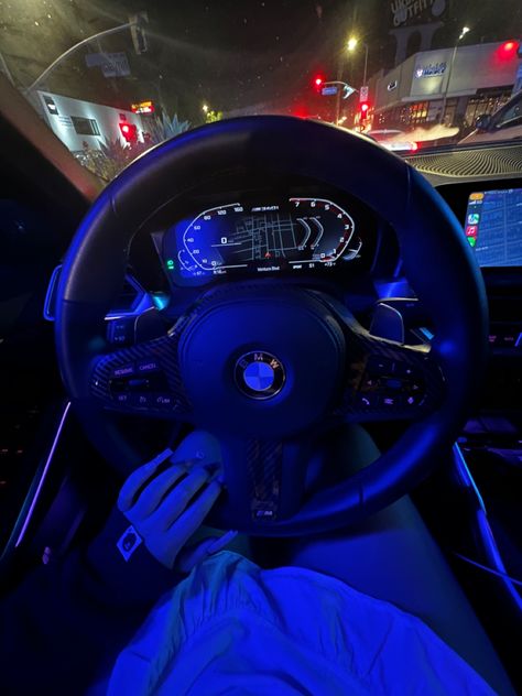 Driving Bmw At Night, Bmw At Night, Car Aesthetic Bmw, Bmw Night Drive, Old Bmw Cars, Bmw M4 Interior, Night Time Drive, Bmw Snap, Bmw Car Aesthetic