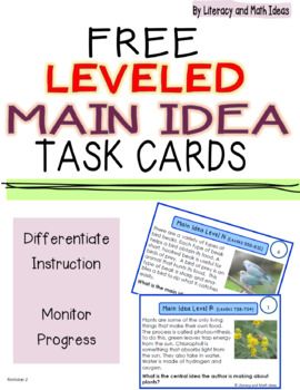 Reading Main Idea, Teaching Main Idea, Guided Reading Levels, Third Grade Reading, 5th Grade Reading, 4th Grade Reading, Task Card, 3rd Grade Reading, 2nd Grade Reading