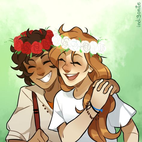 Flower crown Caleo Leo And Calypso, The Kane Chronicles, Percy Jackson Annabeth Chase, Zio Rick, Percy Jackson Ships, Rick Riordan Series, Percy Jackson Fan Art, Magnus Chase, Percy Jackson Memes