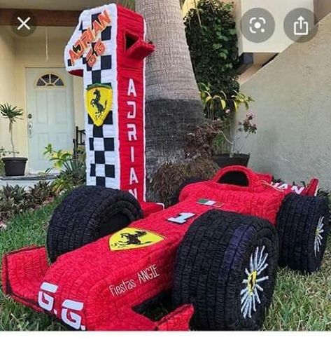 Two Fast Piñata, Race Car Pinata, Car Pinata, Ferrari Party, Piñata Ideas, Diy Pinata, Birthday Dinner Party, Race Car Party, Race Car Birthday