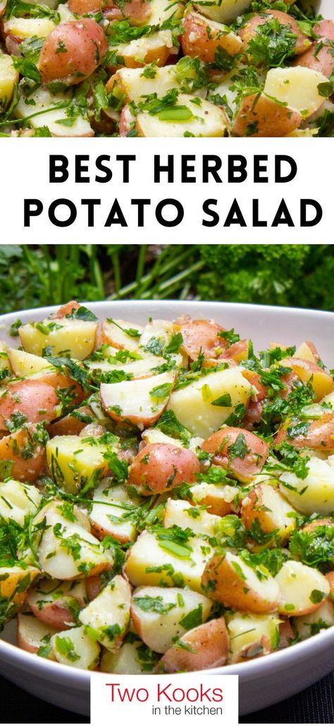 Herbed potato salad is a delicious side dish that’s quick and easy to make and bursting with lemon, garlic and fresh herb flavors.The recipe always get rave reviews at picnics, potlucks and backyard barbecues. Barbecue Side Dishes Potatoes, Light Veggie Dinner Recipes, Fresh Herb Recipes Dinners, Lemon Herb Potato Salad, Cold Summer Salads Side Dishes, Potato Bbq Sides, Fresh Sides For Bbq, Father’s Day Lunch Sides, Non Mayo Potato Salad