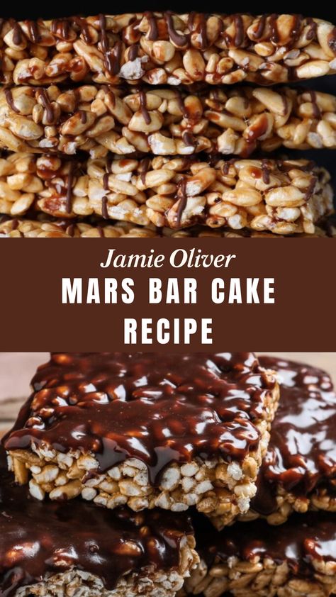 Jamie Oliver Mars Bar Cake Recipe Mars Bar Cake, Mars Bars, Bar Cake, Mars Bar, Crispy Rice, Chocolate Topping, Rice Crispy, Jamie Oliver, Milk Chocolate