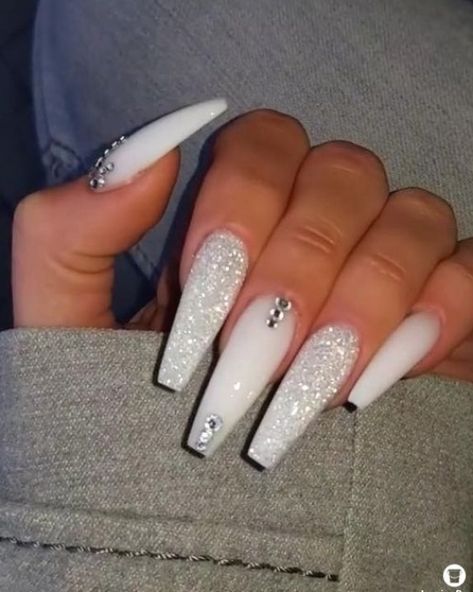 Gel French Manicure, Pointy Nails, Nails Design With Rhinestones, White Acrylic Nails, Coffin Nails Long, Summer Acrylic Nails, Acrylic Nail Art, Dipped Nails, Prom Nails