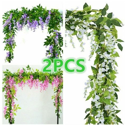 2x 7FT Artificial Wisteria Vine Garland Plants Foliage Flower Outdoor home decor | Wish Wisteria Bedroom Decor, Wisteria Bedroom, Wisteria Plant, Wisteria Vine, Vine Garland, Trailing Flowers, Ivy Wall, Arch Decoration Wedding, Artificial Flowers And Plants