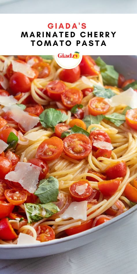 Fresh Tomato Pasta, Giada Recipes, Tomato Pasta Recipe, Cherry Tomato Recipes, Shaved Parmesan, Cherry Tomato Pasta, Pasta Side Dishes, Lemon Pasta, Pasta Dinners