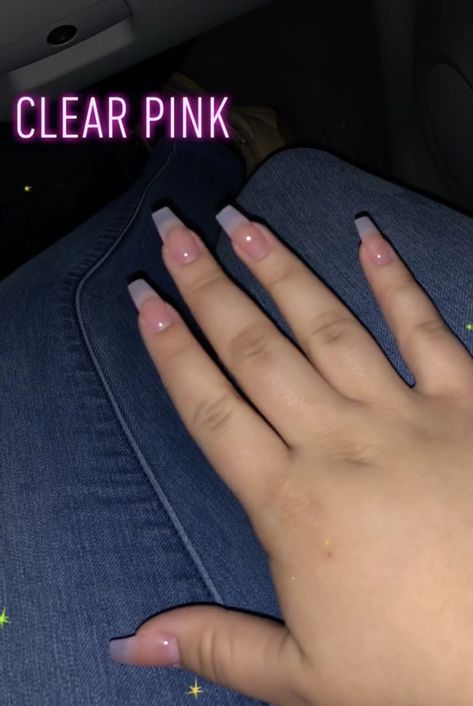 Nails Acrylic Clear Pink, Transparent Pink Nails Acrylic, Pink Clear Acrylic Nails, Clear Pink Acrylic Nails, Clear Coffin Nails, Acrylics Simple, Translucent Pink Nails, Clear Pink Nails, Pink Clear Nails