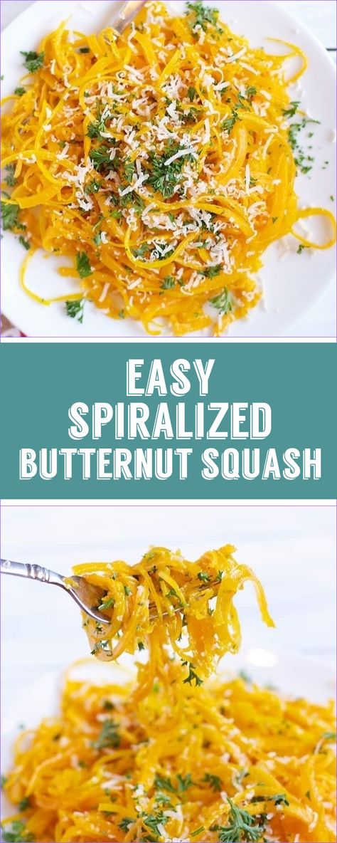 Butternut Squash Pasta- spiralized butternut squash! This vegan spiralized pasta dish is easy, plant based, and a great dinner side or main! #plantbased #spiralized #vegan #butternutsquash Butter Squash Recipe, Squash Noodles Recipes, Butternut Squash Recipes Healthy, Spiralized Butternut Squash, Butternut Squash Noodle, Dinner Vegetarian, Butternut Squash Pasta, Zoodle Recipes, Squash Pasta