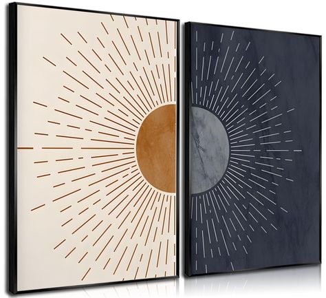 PRICES MAY VARY. 【Boho Sun and Moon Wall Art Size】: 2PCS Sun and moon wall art sizes, 12×16in,unframed。 Which gives you the room to frame according to your own style and becomes a unique decor 【High Quality Wall Art】：We use thick cotton cloth instead of paper. 100% high quality canvas print, made from fully compliant durable canvas.The artwork presented on the canvas is brightly colored and stays vibrant for a long time without fading. 【Perfect Room Addition】:Our modern minimalist boho Sun and m Mid Modern Wall Art, Classic Modern Art, 4 Panel Wall Art, Artwork For Bedrooms, Boho Fall Art, Cool Art For Home, Unique Bedroom Art, Moon Phases Wall Art, Modern Boho Bedroom Wall Decor