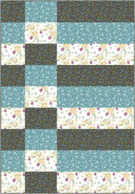 3 Pattern Quilt, Quilt With 4 Fabrics, Quilt Patterns For Directional Fabric, 3 Yard Quilt Patterns Free Fun, Scrappy Strip Quilts, Focal Fabric Quilt Patterns, Easy 3 Yard Quilt Patterns Free, Quick Quilt Blocks, Free Jelly Roll Quilt Patterns Simple