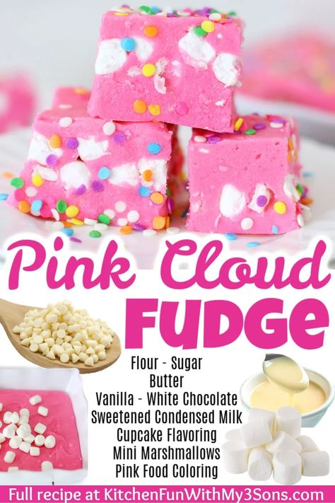 Pink Fudge, Lemon Fudge Recipe, Fantasy Fudge Recipe, Marshmallow Fudge, Holiday Fudge, Pink Marshmallow, Homemade Fudge Recipes, Fudge Flavors, Fudge Ingredients