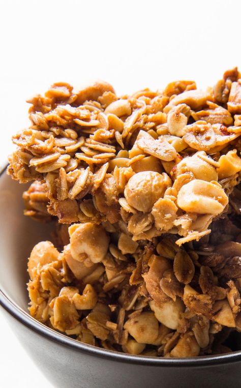 Salted Caramel–Peanut Granola: Coarsely chopped peanuts, salt, and caramel sauce add a buttery crunch and the ideal salty-sweet balance. Salted Caramel Granola, Granola Recipe Peanut Butter, Brown Butter Granola Pioneer Woman, Toasted Coconut Granola, Granola Bars From Granola Cereal, America's Test Kitchen Recipes, Heirloom Recipes, Americas Test Kitchen, Caramel Sauce