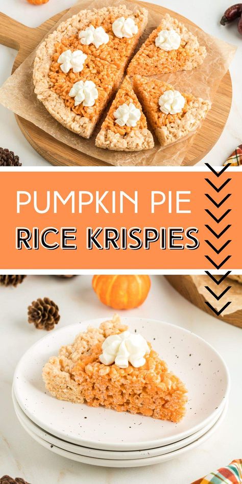 Rice Crispy Pumpkin Pie, Rice Crispy Pumpkins, Rice Krispie Turkey, Pumpkin Rice Krispies, Classic Fall Desserts, Mini Pumpkin Pies, Fresh Meals, Easy Pumpkin Pie, Rice Krispies Treats